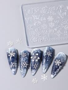 1个雪花冬季美甲硅胶模具，可重复使用凝胶美甲印花模板工具，美甲沙龙用品 - 無色 - 查看 3