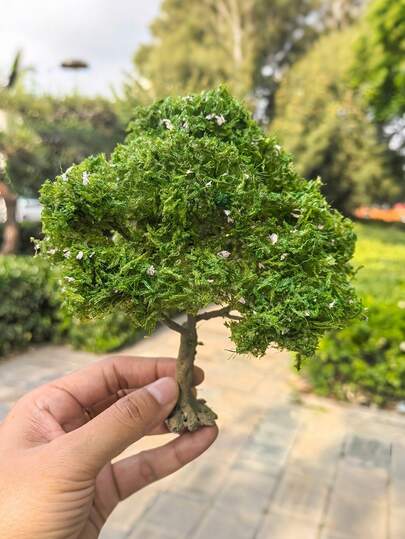 1pc Mini Model Tree - Realistic Green Leaves With Brown Trunk, Durable Synthetic Fiber Structure, No Electricity Needed, Suitable For Micro Landscape Decor, Wedding & Home Decor, Tree Decor, Miniature Train Track Layout DIY, Birthday Gift, Holiday Decor, Outdoor Garden Decor.
