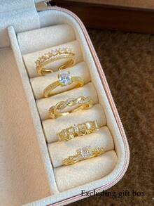 5件套优雅迷人的心形立方氧化锆镶嵌奢华编织设计戒指套装，适合约会、度假、节日、送礼、派对（不含礼盒）