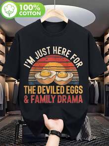 Camiseta de Acción de Gracias "Estoy Aquí Solo Por los Huevos Revueltos" - Camiseta Vintage de Manga Corta con Cuello Redondo y Gráfico Divertido de Huevos Revueltos, Camiseta de Acción de Gracias, Camiseta para Hombre, Camiseta para Hombre, Camiseta para Hombre - Negro - Ver 2