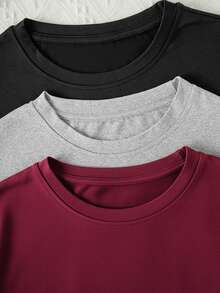 3pcs Women's Solid Color Knit Crew Neck Long Sleeve T-Shirt Set, Winter - Multicolor - View 4