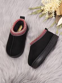 Botas de nieve de suela gruesa y retro para niños, con forro polar cálido, zapatos para exteriores