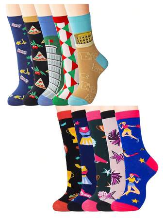 5双装女童啦啦队袜，创意节日礼物，青少年女孩女士袜子，意大利旅行礼物，适合居家、圣诞节、休闲和室内活动