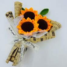 onEternal باقة زهور عباد الشمس المصنوعة يدويًا بالكروشيه، زهور خيطية دائمة لديكور المنزل هدية، مناسبة للأعياد والمناسبات مثل عيد الحب وعيد الأب وعيد الأم والتخرج - أصفر - مشاهدة 10