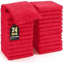 12 Pack Kitchen Dish Cloths (10 X 10 Inches, Cream Yellow), Super Soft And Absorbent Coral Velvet Dish Towels, Nonstick Oil Fast Drying Microfiber Cleaning Cloth, No Lint Household Dishcloths, 2025 - 紅色 - 查看 7