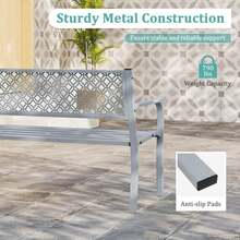 Lifezeal 50" Outdoor Garden Bench With Geometric Lattice Backrest Armrests And Slatted Seat - 灰色 - 查看 7