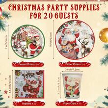 20pcs Christmas Party Tableware Set, 9-Inch And 7-Inch Santa Claus & Snowman Disposable Paper Plates, Napkins, Cups For Christmas Dinner, Dessert Party, Christmas Party Decorations, Serves 20 - Multicolor - View 9