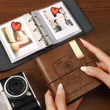 1 ألبوم صور صغير - غلاف جلد اصطناعي، سعة 100 جيب - صفحات داخلية قابلة للاستبدال، صندوق تخزين للسفر/التذكارات - هدية عيد شرورية، دفتر تجميع الصور، منظم ذكريات ، صندوق مجموعة مدمج، ديكور منزلي بسيط - متعدد الألوان - مشاهدة 3