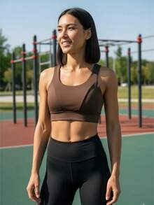 Cropped Top Gym Workout Women's Fashion Sport Running Cup Summer Workout Fitness - Rỉ Nâu - Xem 1
