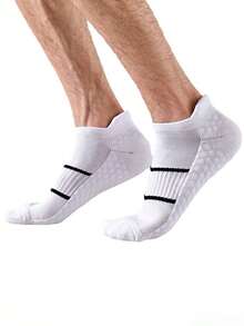 5 Pairs Men's White Sports Boat Socks, No Show Socks With Color Block Stripes, Breathable, Suitable For Daily Sports Wear - White - View 3