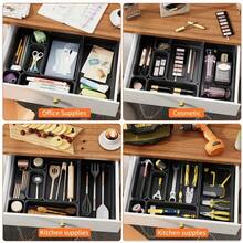 22 pièces Set de plateau organisateur de bureau, boîtes de rangement pour tiroir de bureau, bacs de rangement en plastique, kit organisateur d'outils, de papeterie, de cosmétiques et de divers pour la cuisine, la salle de bain, la chambre et le bureau - Noir - Voir 7