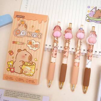 4pcs Cute Capybara Butt Stress Relief Squeeze Toys Ballpoint Pens, Adorable High-Quality Student Press-Type Signature Pens