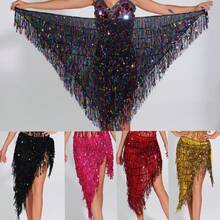 Nova Echarpe de Dança do Ventre com Franjas de Lantejoulas, Xale Triangular, Corrente de Cintura para Apresentações de Dança Oriental e Iniciantes