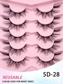 ENCHUW 5对猫眼假睫毛，柔软黑色带子，3D自然假睫毛，蓬松柔软交叉漫画睫毛，纤细自然睫毛嫁接妆容 - 眼尾拉長款 - 查看 5