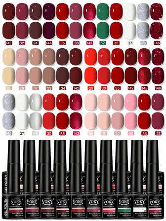 VOKY 6件套秋冬色彩系列美甲凝胶套装，UV/LED固化，持久耐用，每瓶0.24盎司，高端配色，适合女性家庭美甲沙龙的DIY套装，也适合美甲初学者。