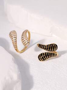 1pc Fashionable French Retro Luxury High-End Plated Stainless Steel Water Drop Geometric Open Ring, Suitable For Women's Daily, Party, And Date Wear - JR639 - View 2