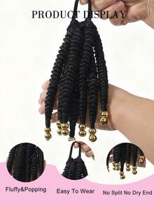 1 pieza/2 piezas Peluca con coleta corta y rizada de 8 pulgadas, decorada con cuentas doradas o plateadas, fibra sintética resistente al calor, adecuada para niñas/niños - Negro - Ver 5