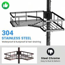 4-Layer Shower Storage Rack, Tension Bar Shower Storage Rack, 4-Layer Adjustable Shower Storage Rack, Easy To Install Without Drilling Holes, Black Floor Vertical Corner Rack, Suitable For Bathtub Shampoo Accessories, Bathroom Storage And Storage - Black - View 5