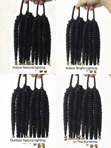 1 pieza/2 piezas Peluca con coleta corta y rizada de 8 pulgadas, decorada con cuentas doradas o plateadas, fibra sintética resistente al calor, adecuada para niñas/niños - Negro - Ver 9