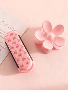 1/2pcs/Set Foldable Comb & Hair Clip Combo Set, Floral, Butterfly, Heart Printed Design, Portable Folding Comb, Hair Clips, Suitable For Students, Women, Holiday Gifts ,Hair Styling Kit ,Hair Tool Kit - Multicolor - View 5