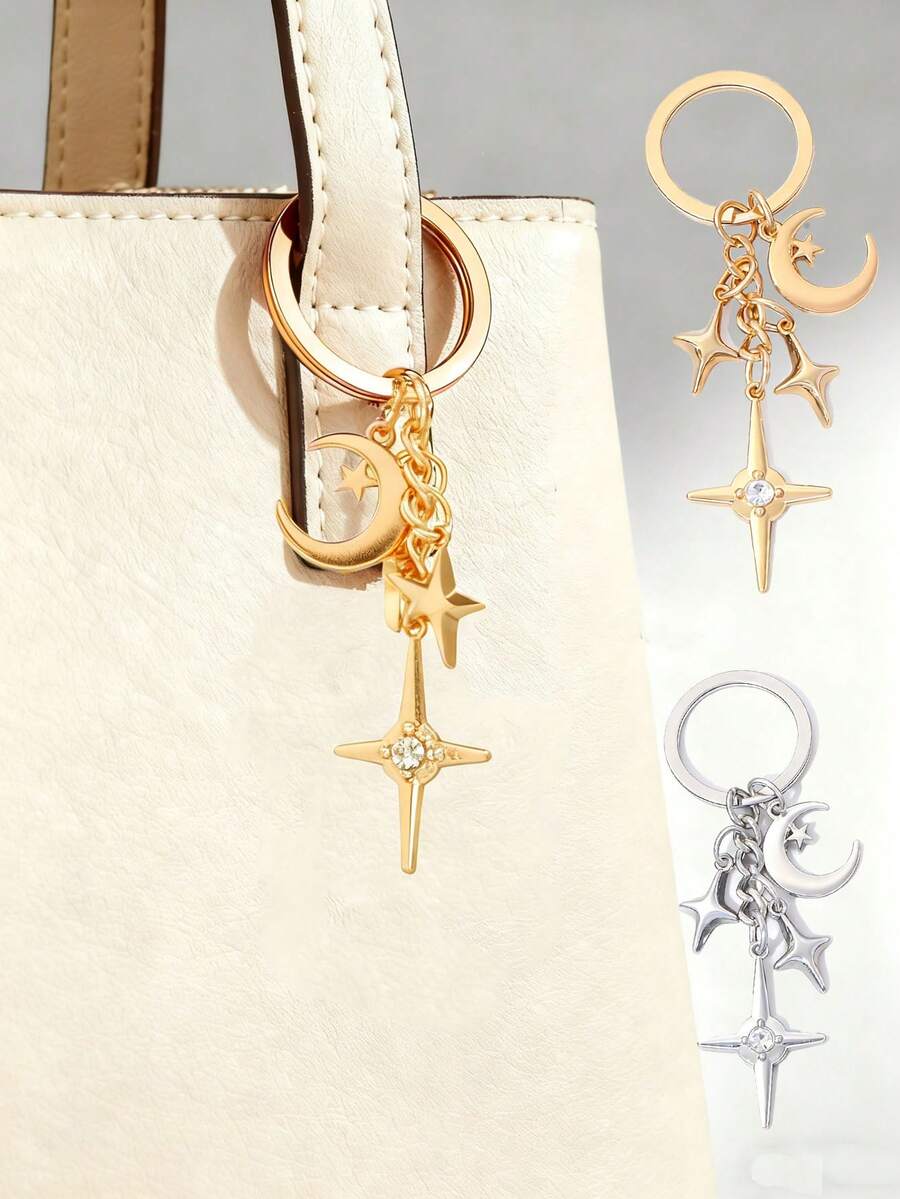 1pc Star & Moon Pattern Bag Charm, Bag Accessory, Keychain, Wallet Decor, Minimalist & Fashionable, Suitable For Dates, Gatherings, Parties, Great Gift For Women, Girlfriend, Birthday, Christmas Car Accessories For Woman