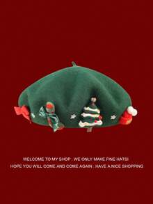 1 pieza Boina artística navideña hecha a mano y decorativa para mujer, gruesa y cálida de lana para otoño/invierno, adecuada como regalo de Navidad, para fiestas de carnaval y uso diario