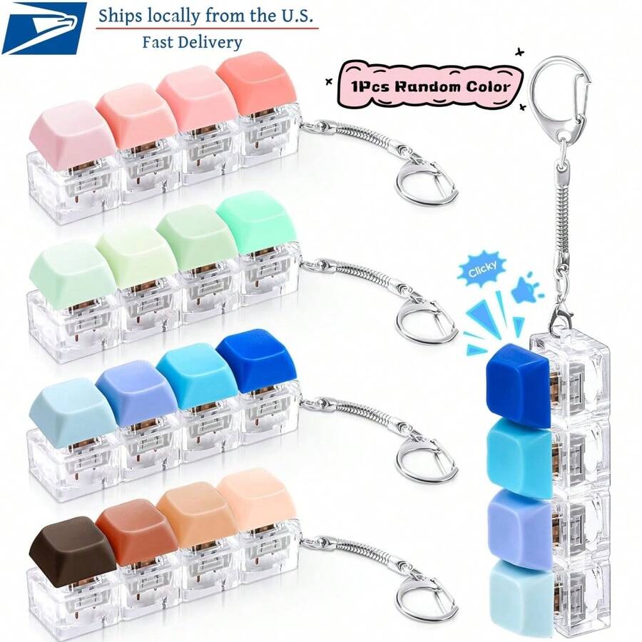 1 Pcs Random Keyboard Adult Fidget Toy Clicker Toy 4-In-1 Keyboard Fidget Keychain Cube Mechanical Key Button Clicker Stress Relief Gift For Office School Home To Pass The Time(Gradient Colors),The Perfect Christmas Gift, Christmas Stocking Filling - 彩色 - 查看 1