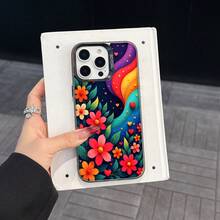 Colorful Silver Apple Phone CaseColorful Flowers And A Butterfly Against A Starry Rainbow BackgroundCompatible With  11 To  17 Models The Cases Lens Protection Function Ensures The Camera Remains Undamaged During Shooting  Guaranteeing Image Quality - Negro - Ver 4