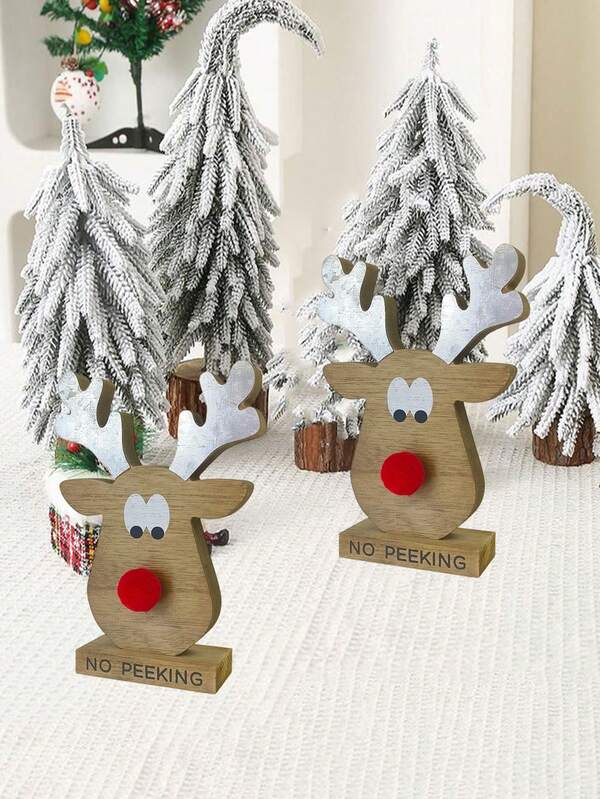 1 Stück Bauernhaus-Stil Weihnachts Holz Tischdekoration, elegantes grünes Weihnachtsbaum-förmiges Holzschild, lustiger Rentier mit roter Nase und "Nicht Gucken" Tischdekor, Vintage roter Lastwagen-Stil Holzschild für Weihnachts-Tischmitte Dekorationen, Weihnachtsparty Dekorationen, Weihnachtsgeschenke, Weihnachts Esszimmer Tischdekoration Heim Dekoration Weihnachtsdekorationen Raumdekoration Winter