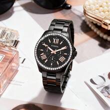 Fossil Reloj de cuarzo cronógrafo para damas Cecile, esfera rosa, correa de acero inoxidable, reloj de cuarzo de alta gama, estilo de textura de lujo ligero, elegante y de moda, temperamento adecuado para uso diario, un regalo para novias y madres AM4522/AM4483