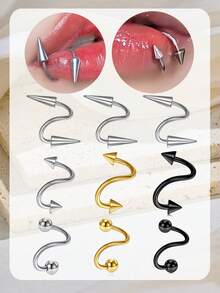 Punk Spike Spiral Lip Rings Stainless Steel 16G S Shape Lip Piercing Rivet Labret Piercing Jewelry Cartilage Earrings Helix Piercing Lower Labret Studs Eyebrow Piercing Jewelry 8mm - Multicolor - View 1
