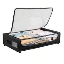 Underbed Storage Container With Wheels, Space - Saving Storage Bedroom, Zippered Cover With Reinforced Frame And Hidden Wheels, Storing Clothes, Shoes, Or Toys, Set Of 2, RTA - SUB305 - 黑色 - 查看 2