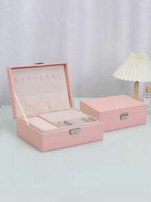 1个大容量PU皮革首饰盒，双层可锁首饰收纳盒，女士首饰收纳盒，防尘防丢首饰收纳盒，首饰收纳展示盒，化妆品收纳盒，首饰收纳整理，家居必备，适合存放项链、戒指、耳环和其他首饰配件，节日礼物，圣诞礼物，女士礼物。