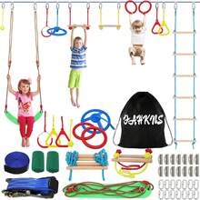 GCCSJ Warrior Obstacle Course For Kids,50FT Kids Obstacle Course With 12 Challenges – Heavy Duty Backyard Training Equipment For Ages 3+ | Includes Swings, Monkey Bars & Arm Trainers | 440LB Capacity Outdoor Play Set For Boys & Girls – Perfect For Garden, Park, Playground, Great Birthday Gift - 彩色 - 查看 12