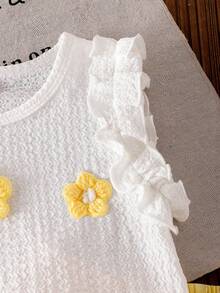 Toddler Girls' Summer Bow Decor Top And Snowflake Textured Shorts Set - White - View 4