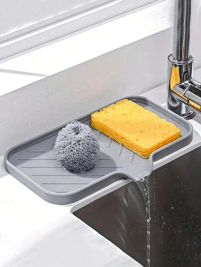 1pc Silicone Soap Dish With Drainage - Anti-Splash, Non-Slip Countertop Mat For Kitchen & Bathroom Sinks,Non-Slip Kitchen Mats For Sink Side, Natural And Hygienic Kitchen Essential For Home And Kitchen Room Decor, Part Of Your Cozy Fall& Winter Styles And Christmas Decorations