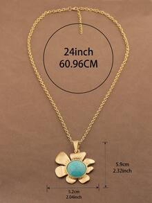 1 Pezzo Collana con Ciondolo a Fiore Grande in Finto Turchese Colore Oro/Argento Opaco, Collana Dichiarazione con Ciondolo a Fiore Grande per Uso Quotidiano da Donna, Catena da 24"+2" Estensibile