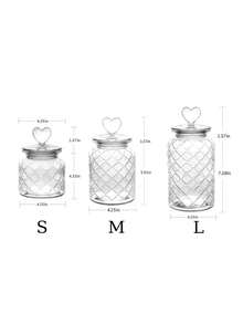 1 lọ thủy tinh hình trái tim có nắp đậy kín, hộp đựng kẹo/thực phẩm/gia vị/muối/đường/cà phê/trà trong suốt, dung tích 500ml/800ml/1200ml - Họa tiết kẻ caro trong suốt - Xem 2