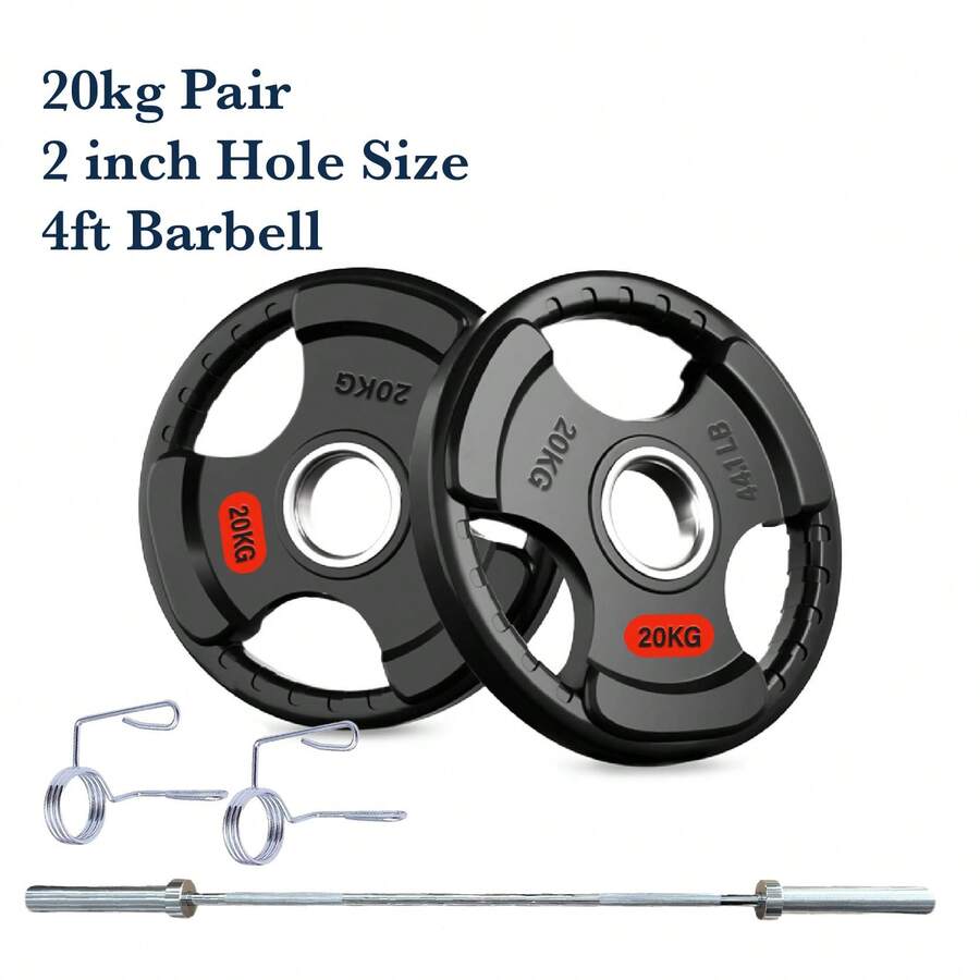 Shark Power Gear 20kg Pair Tri Grip Weight Plate With 4ft Barbell - 20kg Pair Tri Grip Weight Plate with 4ft Barbell - View 1
