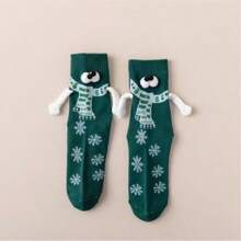 3D Eyes Cartoon Magnetic Design Christmas Socks - Cute Hand In Hand Small Leg Socks, Playful Holiday Socks, Valentine's Day, Thanksgiving, New Year, Novel Christmas Clothing, Christmas Enthusiasts, Gift Shoppers, Suitable For Various Festivals