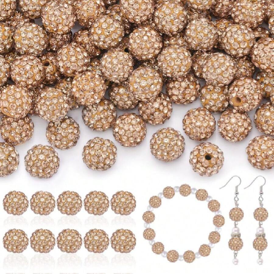 200pcs 10 Rhinestone Beads For Jewelry Making, Brown Shiny Round Disco Ball Beads Bulk, Sparkle Crystal Clay Christmas For Bracelet Baseball Necklace Earring Crafting And DIY,26388569 - 棕色 - 查看 1