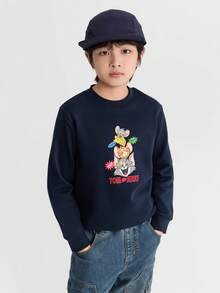 Balabala Tween Boy  Fleece Sweatshirt, 2025 Winter Mall Edition, Soft Warm Sweatshirt - Dark Blue - View 3
