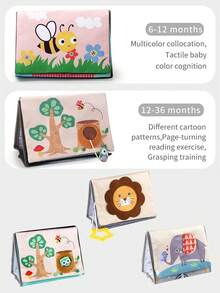 1 pièce Livre en tissu pour bébé avec queues d'animaux, livre en tissu, jouets pour nourrissons, calendrier miroir avec papier froissant, jouets éducatifs précoces pour bébés garçons et filles, jouets sensoriels pour le temps de tummy, cadeau - Multicolore - Voir 7
