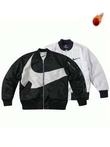 Nike Men's Comfortable Stand-Up Collar Double-Sided Wear Bomber Jacket Baseball Jacket Cotton Coat - Black and White - View 2