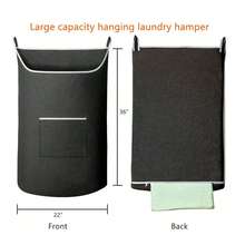 1/2pcs Hanging Laundry Basket Bag, With 2 Different Hooks Portable Hanging Bathroom Laundry Storage Bag, Large Oxford Cloth Size, Suitable For Home Student Dorm (Black/Gray) - Multicolor - View 6
