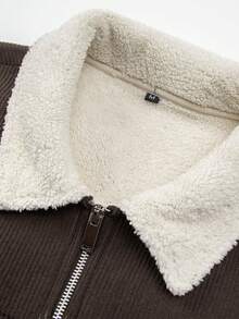 男士灯芯绒立领长袖夹克，保暖内衬，舒适百搭，适合通勤，可机洗，圣诞礼物，复古风格 - 咖啡棕 - 查看 4