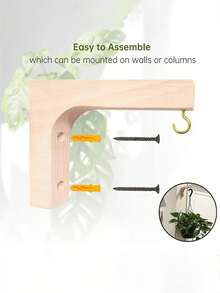 1个/2个植物吊架，室内植物壁挂式花盆，木质壁挂式植物挂钩，灯笼篮挂钩，植物架，风铃，装饰品 - 原色 - 查看 4