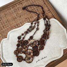 Layered Sweater Chain Retro Vacation Style Handmade Coconut Shell Wooden Beads Multi-Layer Sweater Chain Bohemian Niche High-End Necklace For Women - Vòng cổ - Đỏ - Xem 7