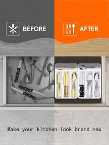 1个大容量塑料餐具抽屉收纳盒，插电式厨房用具托盘，轻便刀叉收纳架，多功能勺叉刀收纳盒，理想礼品 - 彩色 - 查看 5