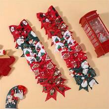 10pcs Christmas Element Print Bow Hair Clip Set For Girls, New Party Surprise Gift Accessories, Celebration Essentials, Festive Hair Clips, Festive Prints, Accessories, Lightweight Hairpins, Wellcrafted Bows, Hair Clip Bundle, Decorative Hairpins, Gift Shoppers, Young Women - Multicolor - View 5